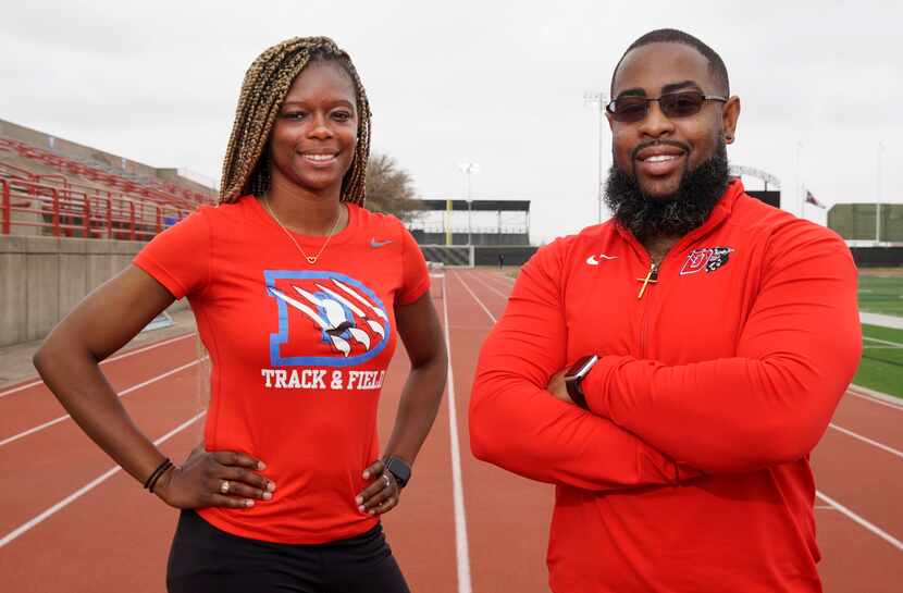 Duncanville boys track coach Leon Paul (right), pictured earlier this year with sprint coach...