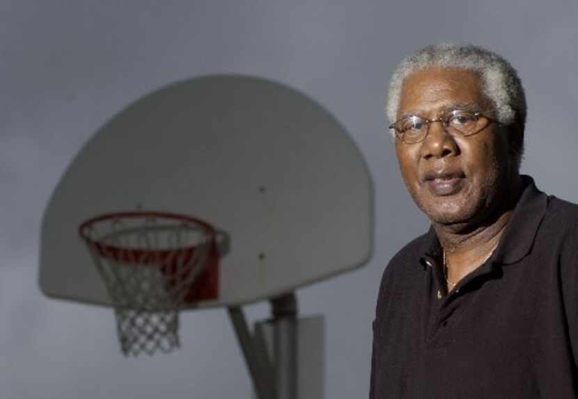 FILE - Dave Stallworth is pictured at a schoolyard basketball court in Bel Aire, Kan., on...