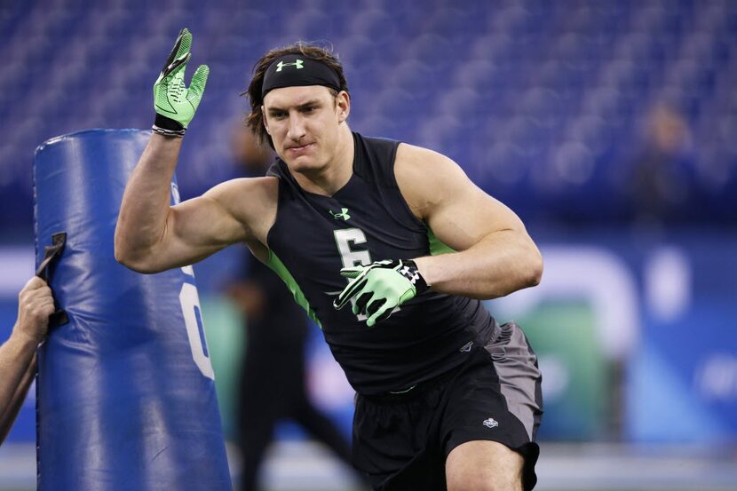 INDIANAPOLIS, IN - FEBRUARY 28: Defensive lineman Joey Bosa of Ohio State participates in a...