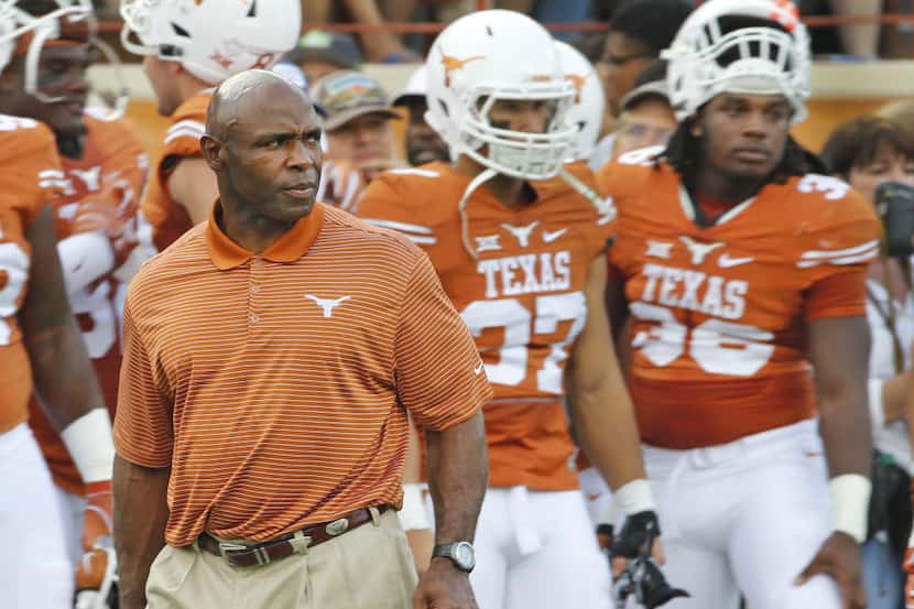 Texas coach Charlie Strong on the sidelines before his team's win over Notre Dame to open...