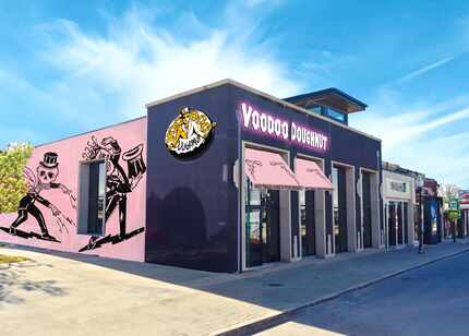 This rendering shows Voodoo Doughnut's storefront on Greenville Avenue in Dallas.