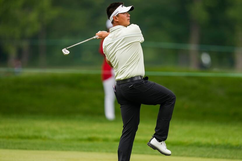Carl Yuan hits from the fairway on the 16th hole during the second round of the Canadian...