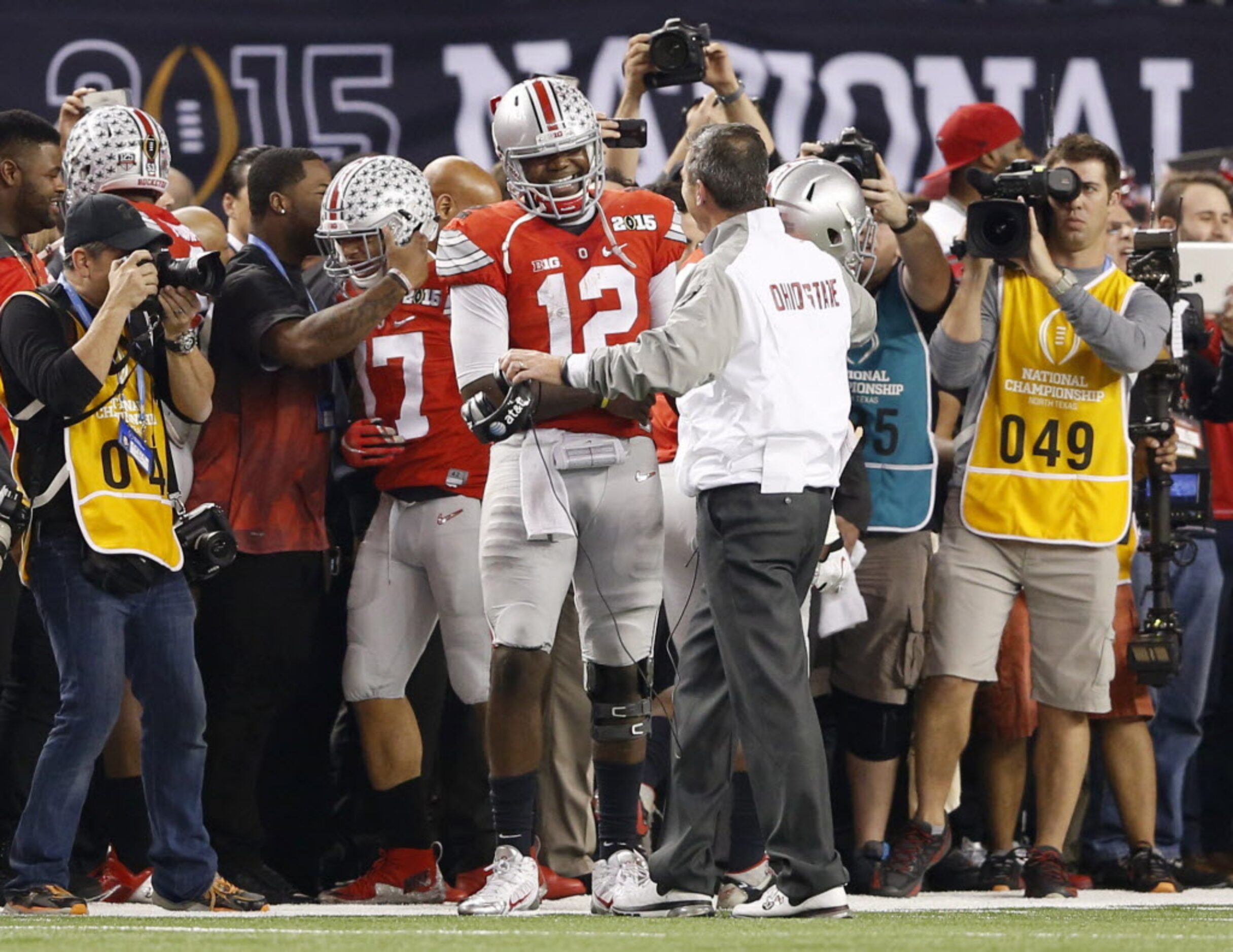 Ohio State Buckeyes head coach Urban Meyer and Ohio State Buckeyes quarterback Cardale Jones...