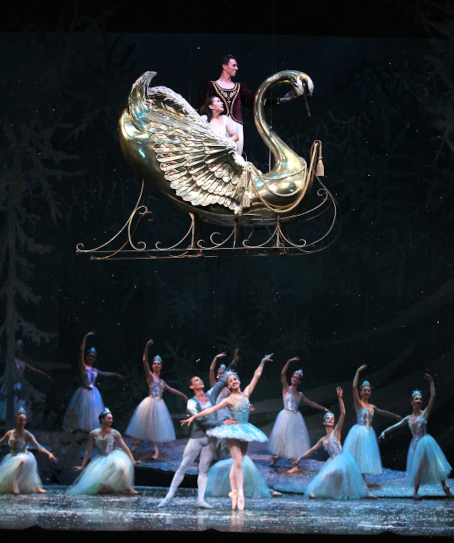 Clara played by Alexandra Farber and the Nutcracker Prince played by Lucas Priolo ride off...