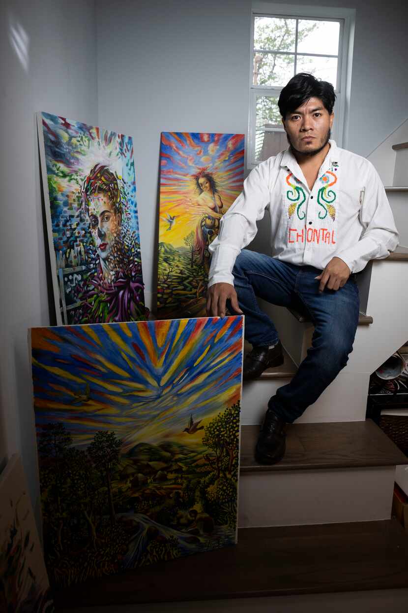Jorge Domínguez Cruz, 36, a self-taught Mexican surrealist painter, poses for a photo in his...