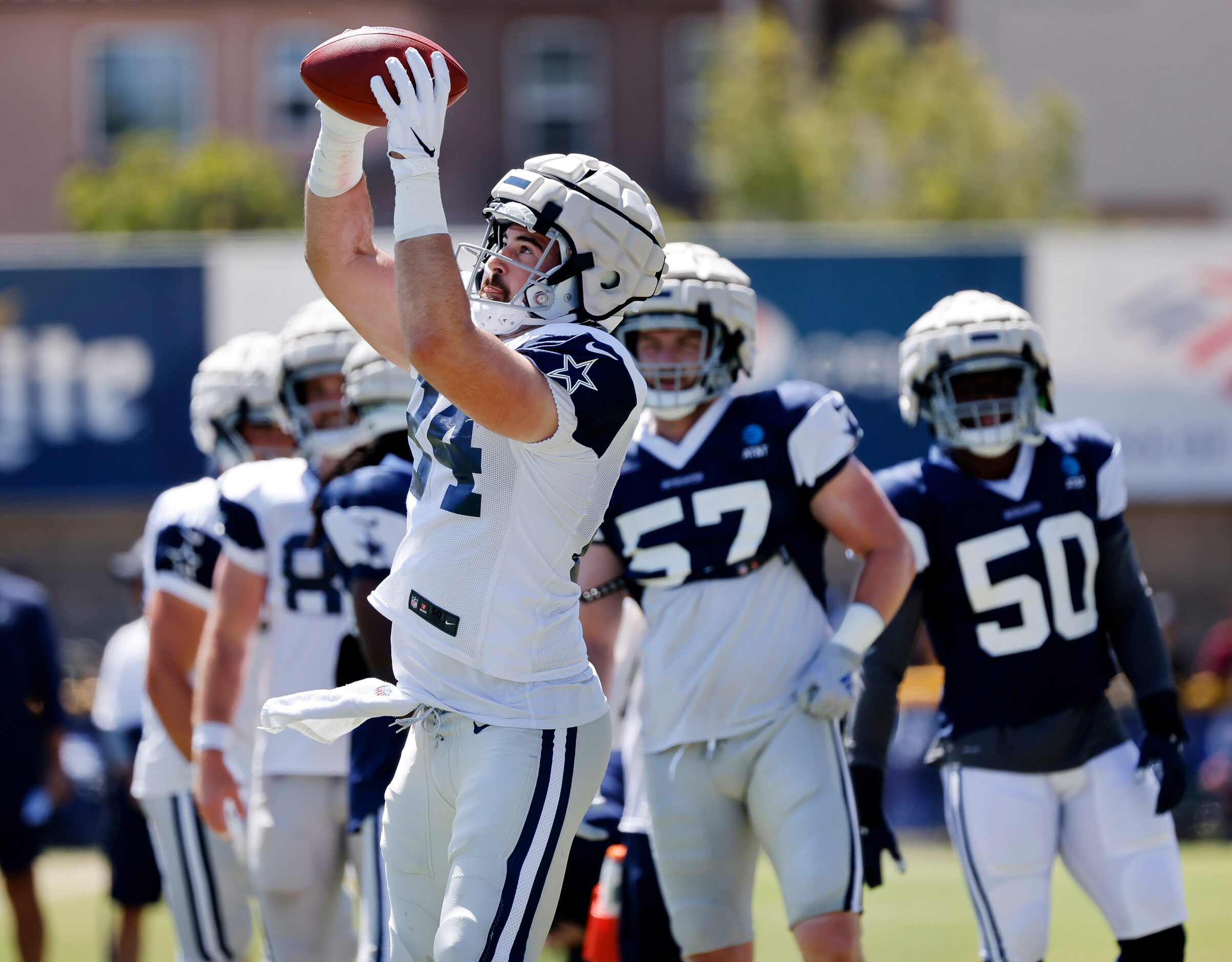 Dallas Cowboys tight end Sean McKeon (84) catches a pass during training camp practice...