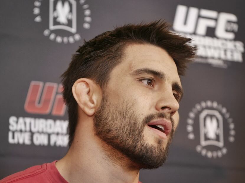Carlos Condit talks to the media at the UFC World Welterweight Championship press conference...