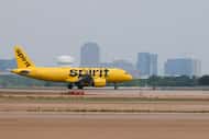 A Spirit Airlines flight arrives on Tuesday, May 9, 2023 at DFW Airport. 