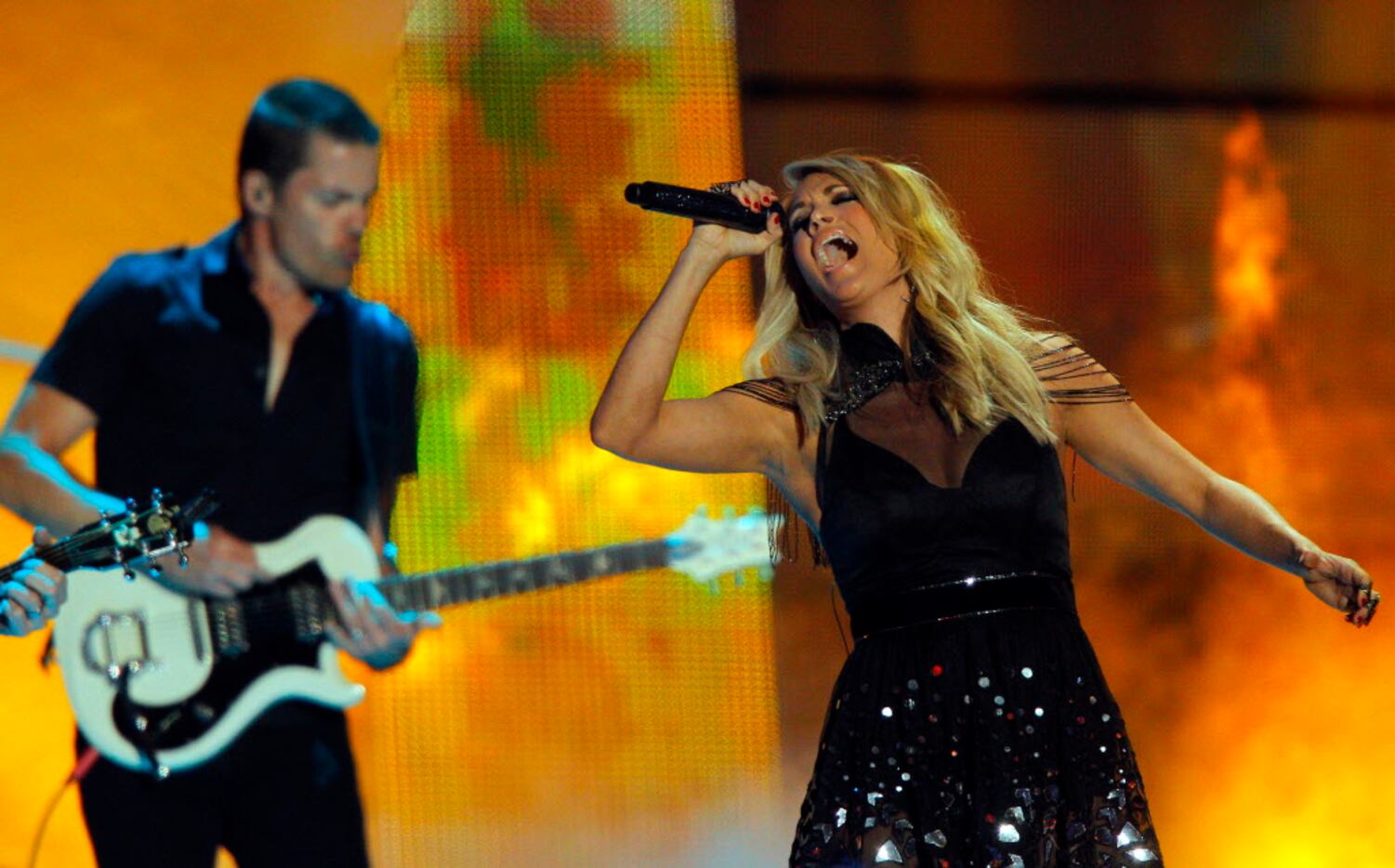 Carrie Underwood performs at the CMT Music Awards at Bridgestone Arena on Wednesday, June...