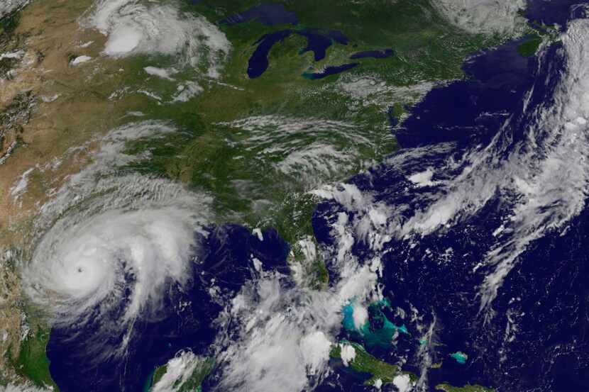 This enhanced satellite image made available by the NOAA GOES Project shows Hurricane Harvey...