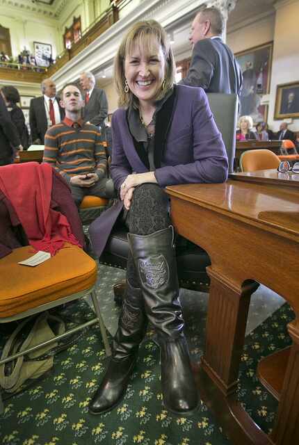 Texas state Sen. Konni Burton wore a pair of boots with the words "Stand For Life" printed...