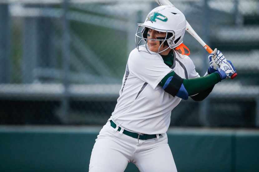 Prosper’s Gabby Coffey bats during game one of a best of three series of a Class 6A...