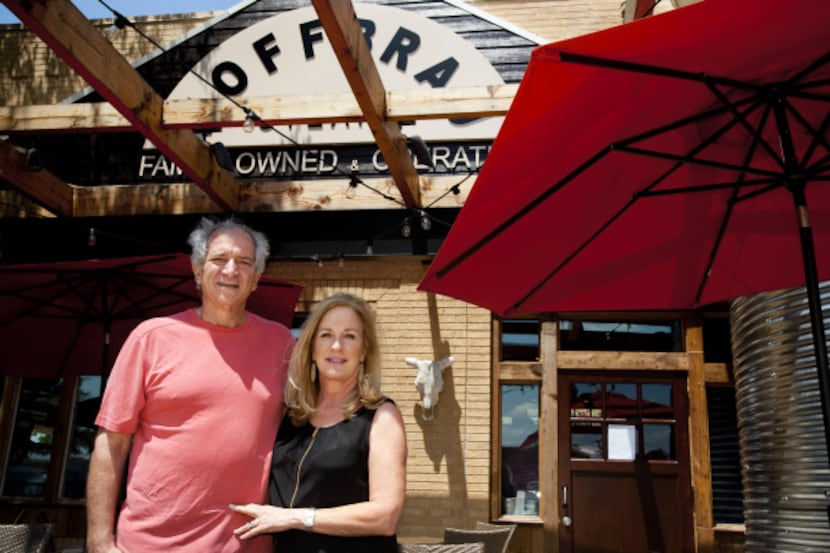 Co-owners Aron and Rainey Fogiel, on the patio at the new Hoffbrau Steaks in North Dallas,...