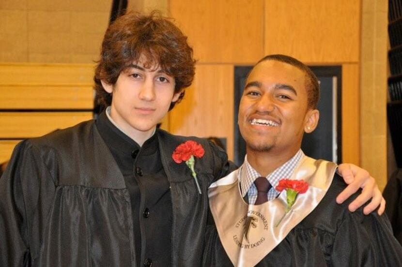 This undated photo shows Dzhokhar A. Tsarnaev (left) and a classmate after graduation from...