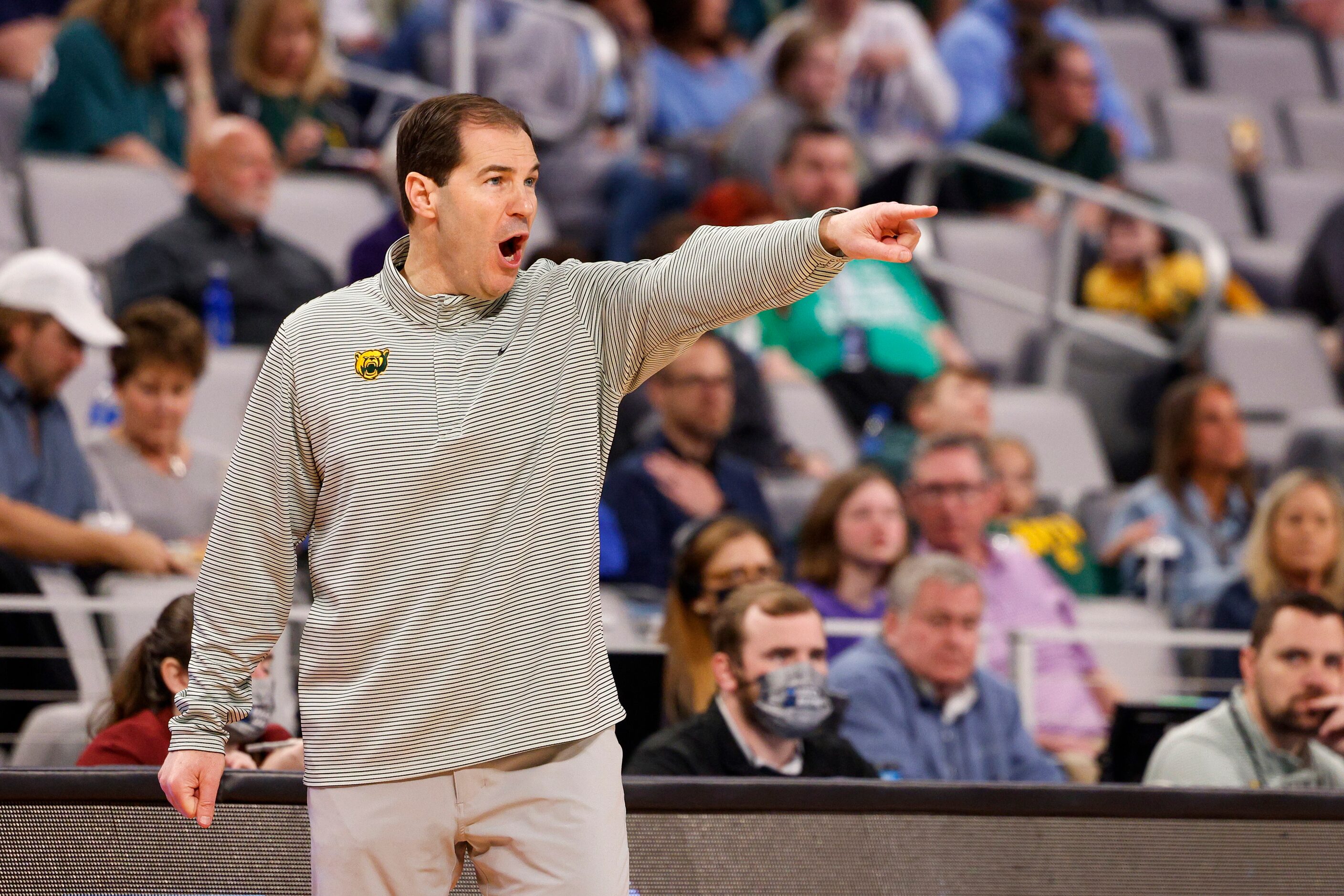 Baylor Bears head coach Scott Drew calls out to the team during the second half of a first...