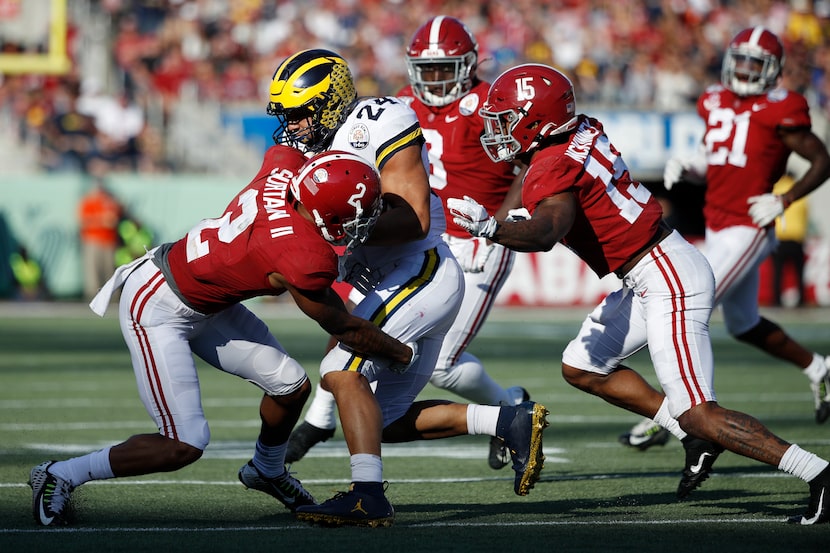 ORLANDO, FL - JANUARY 01: Patrick Surtain II #2 and Xavier McKinney #15 of the Alabama...