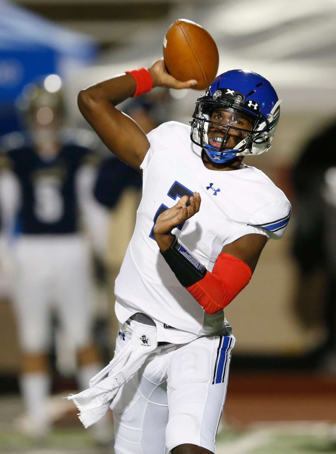 Trinity Christian's Shedeur Sanders (2) attempts a pass in a game against Austin Regents...