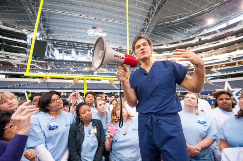 Dr. Mehmet Oz - "Dr. Oz" to his TV fans -used a bullhorn to give Texas Health Resources...