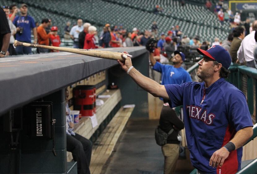Texas designated hitter Lance Berkman is pictured before the Texas Rangers vs. Houston...
