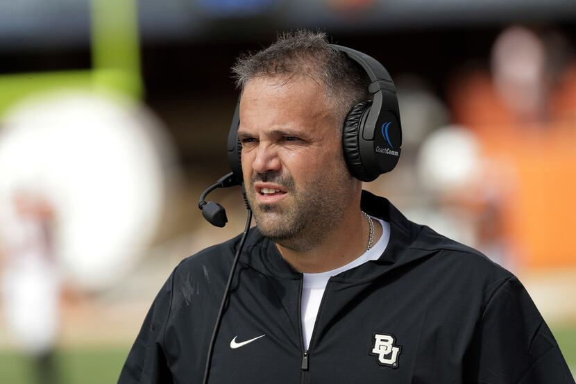 File-This Oct. 13, 2018, file photo shows Baylor head coach Matt Rhule during the first half...