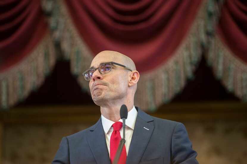 House speaker Dennis Bonnen speaks after being sworn in the House Chamber on the first day...