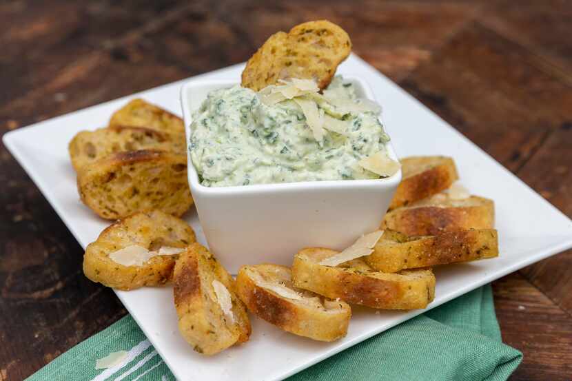 Caesar dip with toasted crouton dip bread