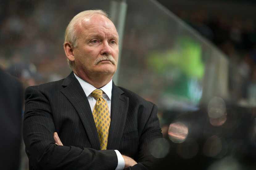 Mar 15, 2015; Dallas, TX, USA; Dallas Stars head coach Lindy Ruff watches his team take on...