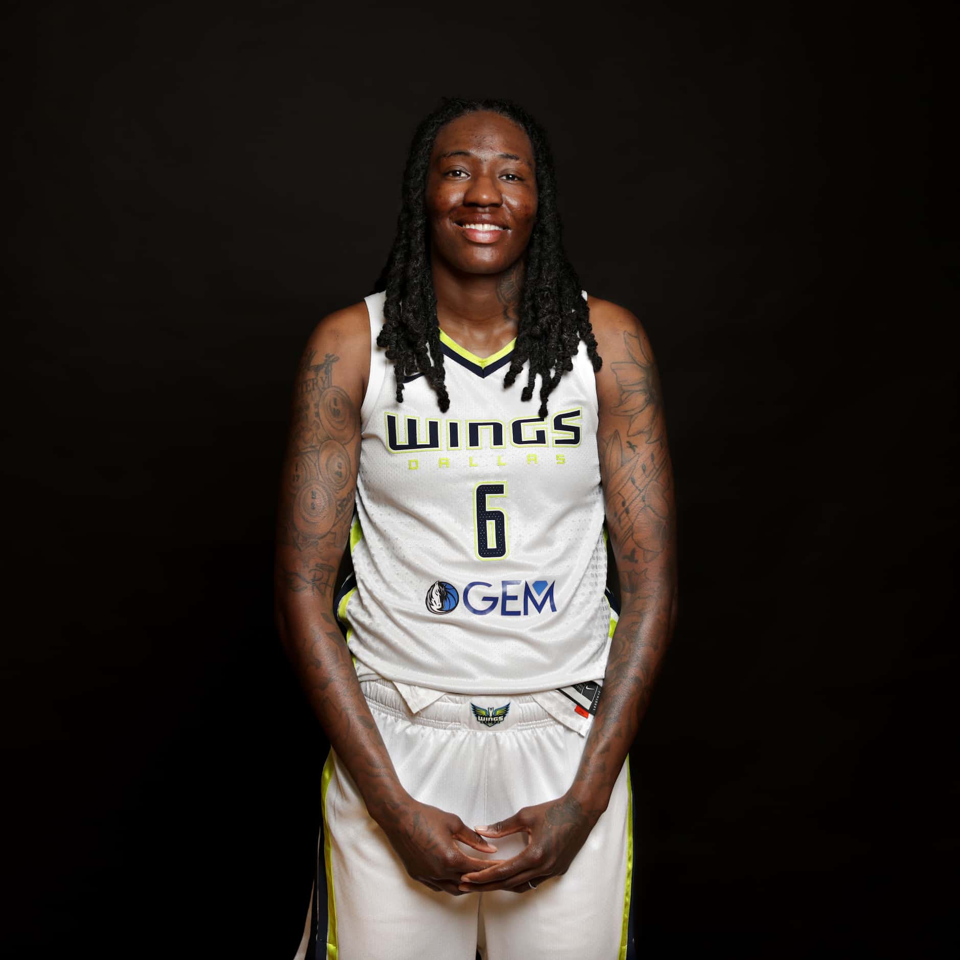 #6 Natasha Howard with The Dallas Wings poses for a photograph at College Park Center in...