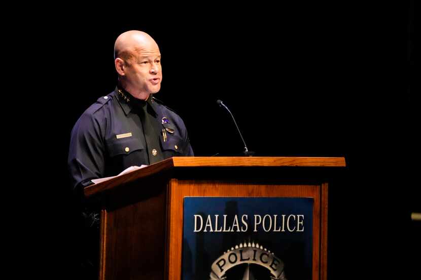 Dallas police Chief Eddie García spoke to police academy graduates during a Sept. 24...