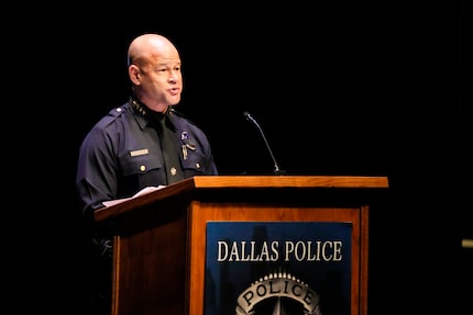 Chief Eddie García addresses police academy graduates during a Sept. 24 ceremony at Moody...