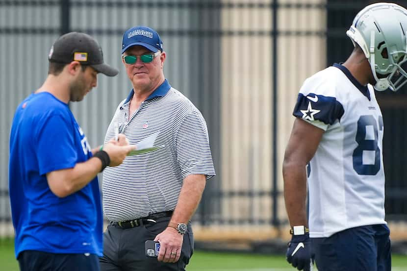 Dallas Cowboys executive vice president Stephen Jones watches from the sidelines during a...