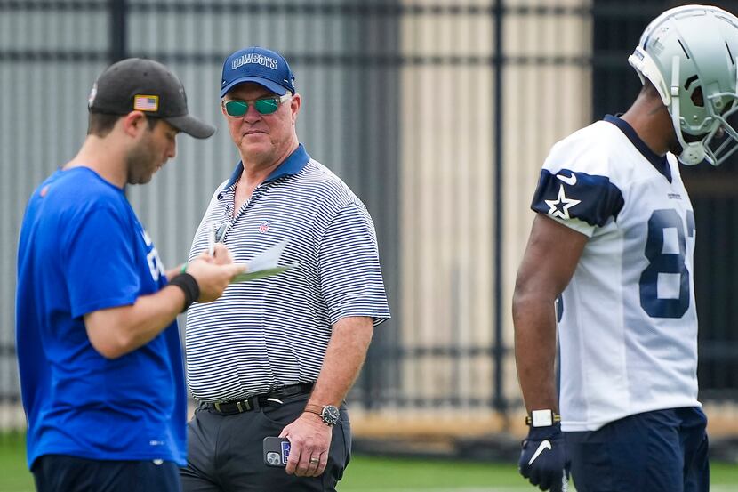 Dallas Cowboys executive vice president Stephen Jones watches from the sidelines during a...