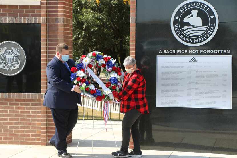 Mesquite Mayor Bruce Archer and Gold Star mother Mary Border laid a wreath at the Mesquite...