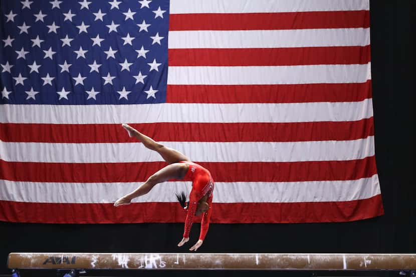HARTFORD, CT - JUNE 04:  Simone Biles competes on the balance beam during the Sr. Women's...