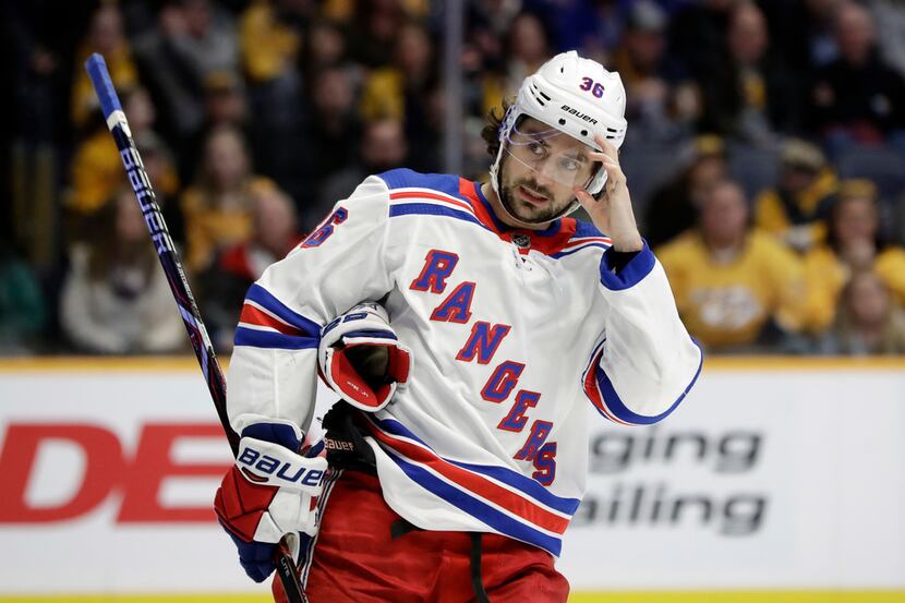 New York Rangers right wing Mats Zuccarello, of Norway, plays against the Nashville...