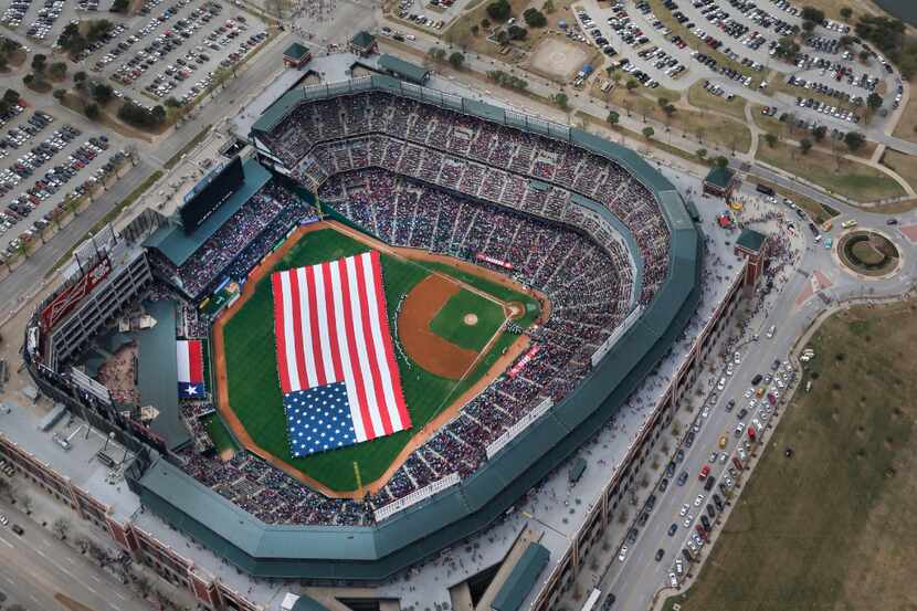 A look at the Globe Life Park on opening day before the Philadelphia Phillies vs. the Texas...