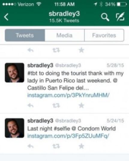  Bradleyâs Twitter account indicated that he and a young woman visited a sex shop called...