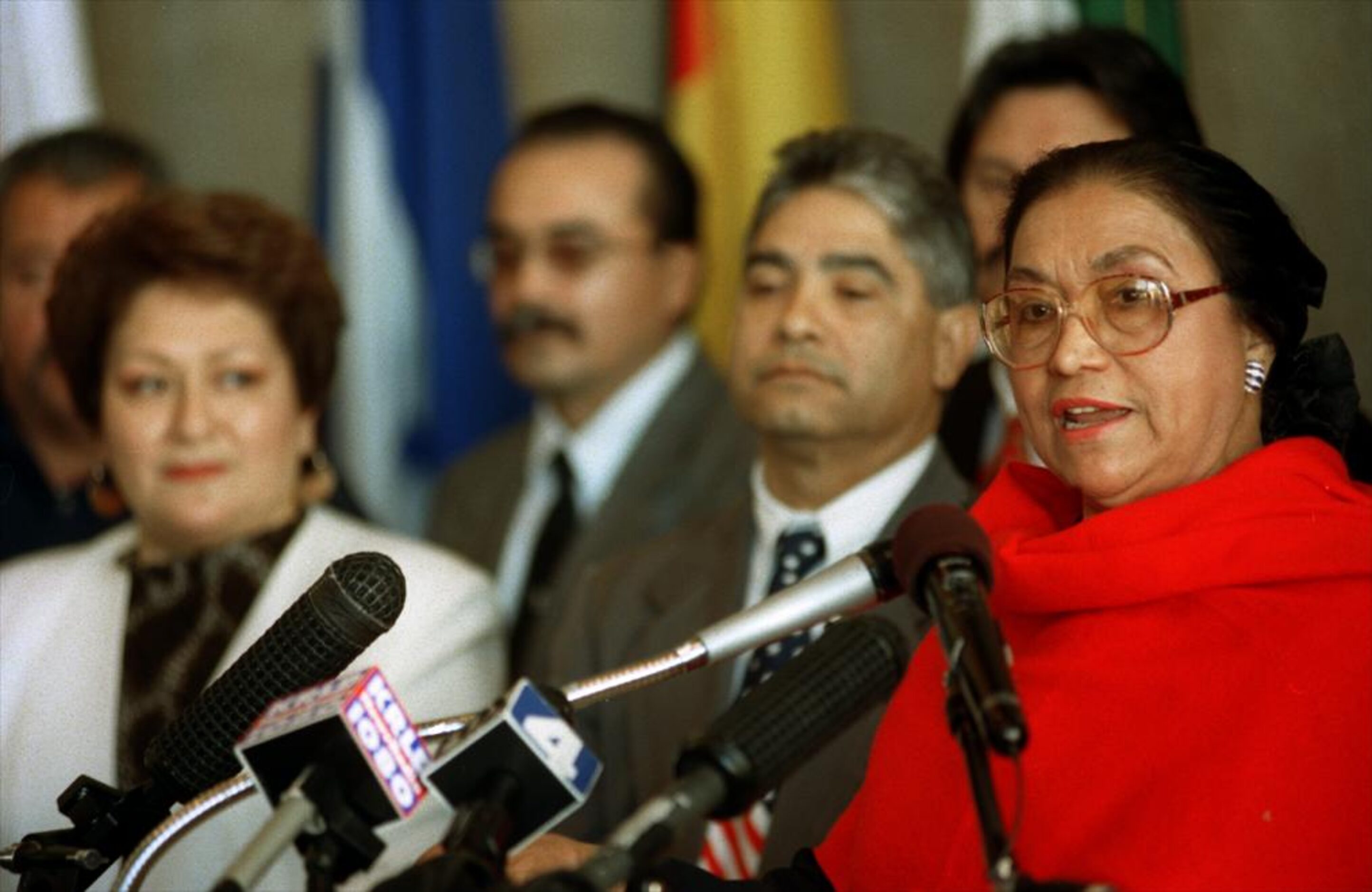  Dallas attorney and local Hispanic activist Adelfa Callejo addresses the media at a press...