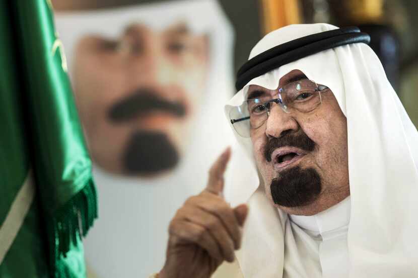 In this June 27, 2014, file photo, Saudi King Abdullah speaks before a meeting with U.S....