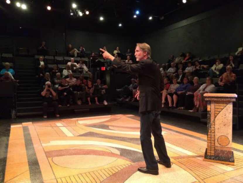 Artist and activist David Marquis speaks at a memorial service for a friend held at Theatre...