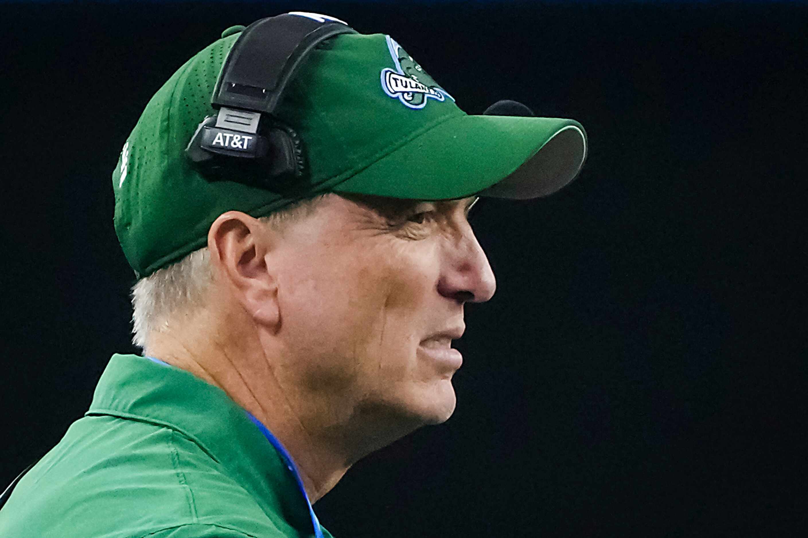 Tulane head coach Willie Fritz looks on from the sidelines during the first half of the...