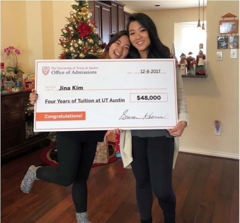 Jina Kim (right) was surprised with a scholarship covering four years of tuition at the...