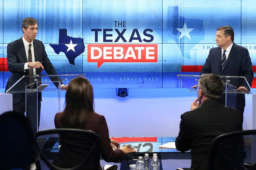 U.S. Rep. Beto O'Rourke (left) faces U.S.  Sen. Ted Cruz in a debate at the KENS 5 studios...