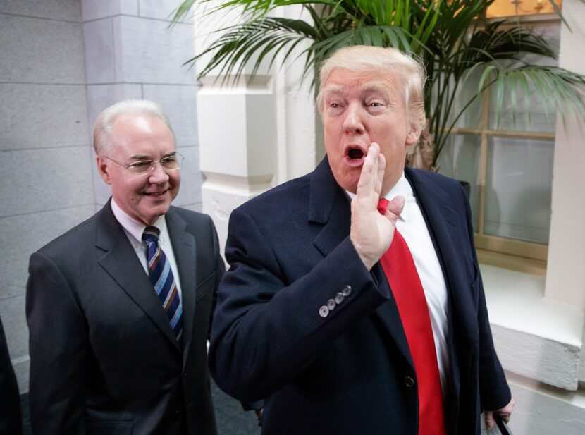 President Donald Trump and Health and Human Services Secretary Tom Price arrive on Capitol...