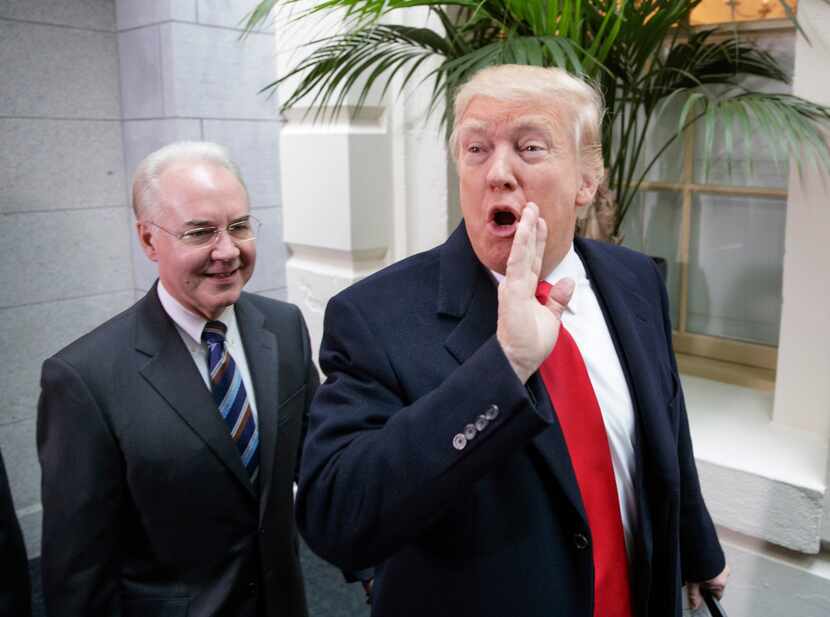 President Donald Trump and Health and Human Services Secretary Tom Price arrive on Capitol...