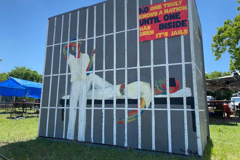 The Texas Prison Air-Conditioning Advocates set up this mock cell in South Austin the week...