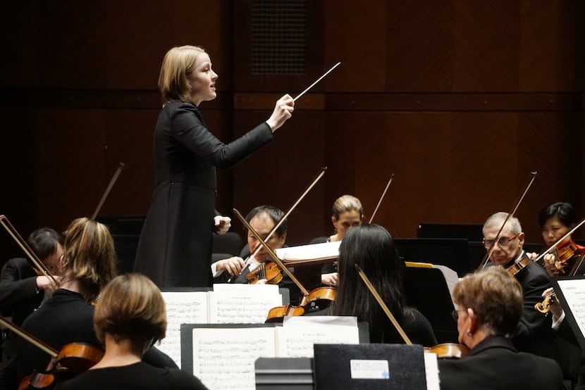 Guest Conductor Ruth Reinhardt directs the Fort Worth Symphony at Bass Performance Hall in...