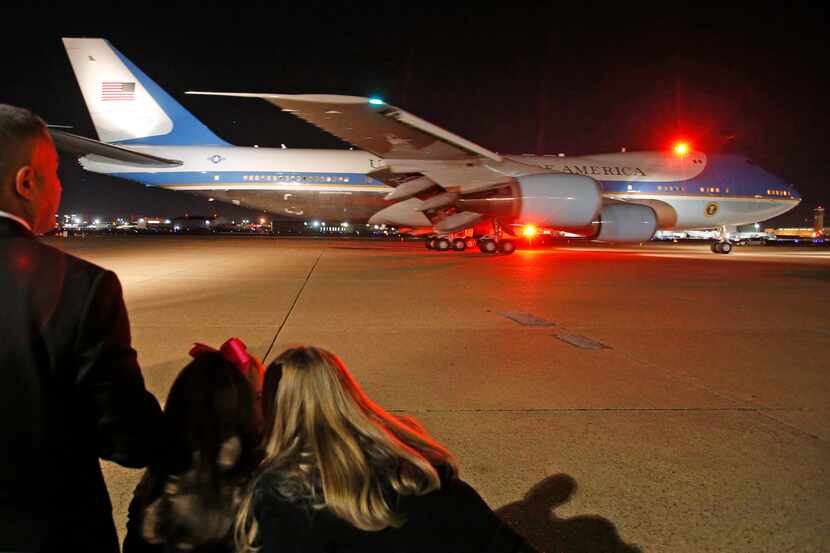 Air Force One taxis out after President Barack Obama's trip to Dallas, flying out of Love...