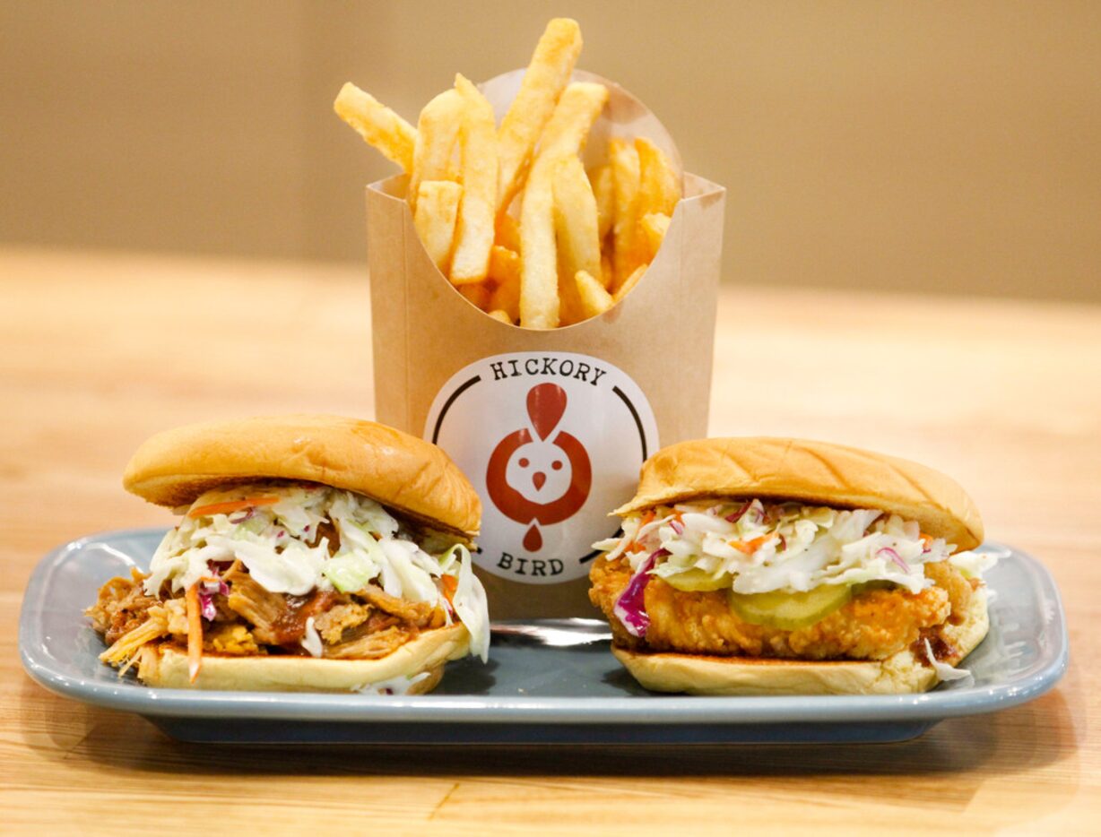 The BBQ pork and BBQ chicken sandwiches with a side of fries at the Hickory Bird.