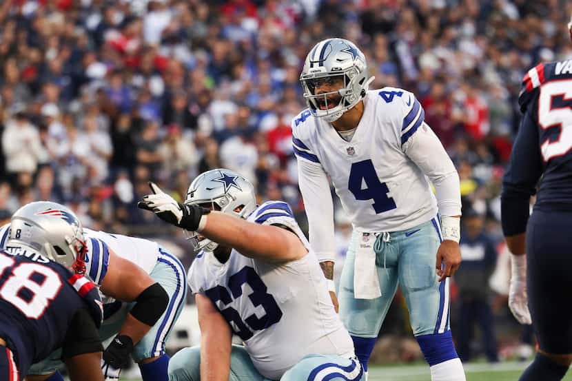 Dallas Cowboys quarterback Dak Prescott (4) during the first half of an NFL game against the...